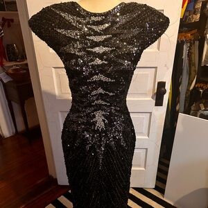 VINTAGE Black Starburst Sequin Dress